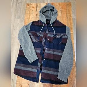 Womens button up plaid shirt with hood size large